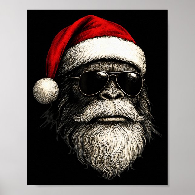 Póster Bigfoot Face Sungles Santa Christmas Funny Xmas Sa (Frente)