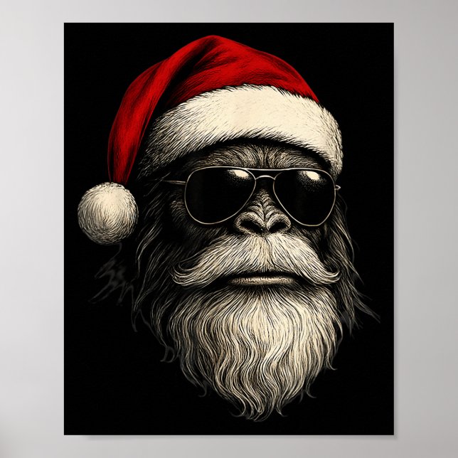 Póster Bigfoot Face Sungles Santa Christmas Funny Xmas Sa (Frente)