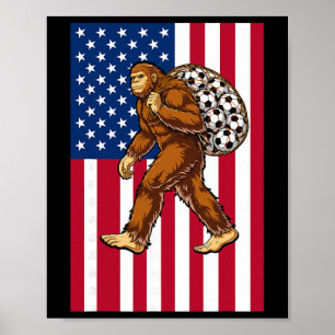 Póster Bigfoot Fútbol Bandera De Usa Divertido Patriótico
