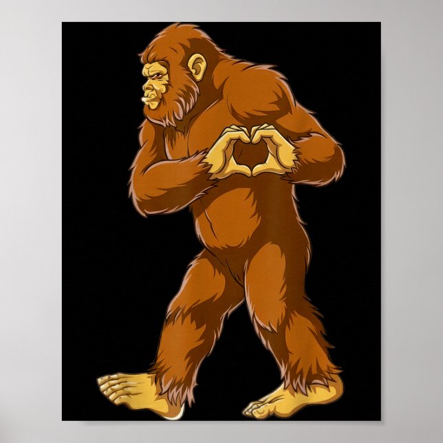 Póster Bigfoot Heart Hands Funny Sasquatch Lover Valentin (Frente)