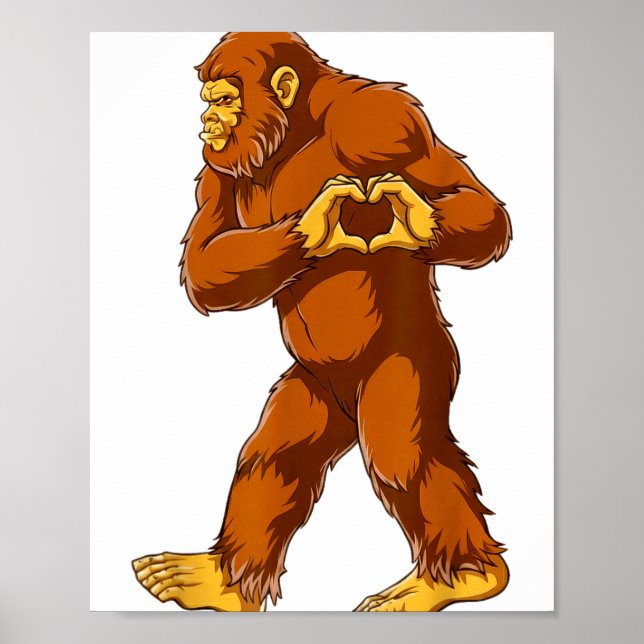 Póster Bigfoot Heart Hands Funny Sasquatch Lover Valentin (Frente)