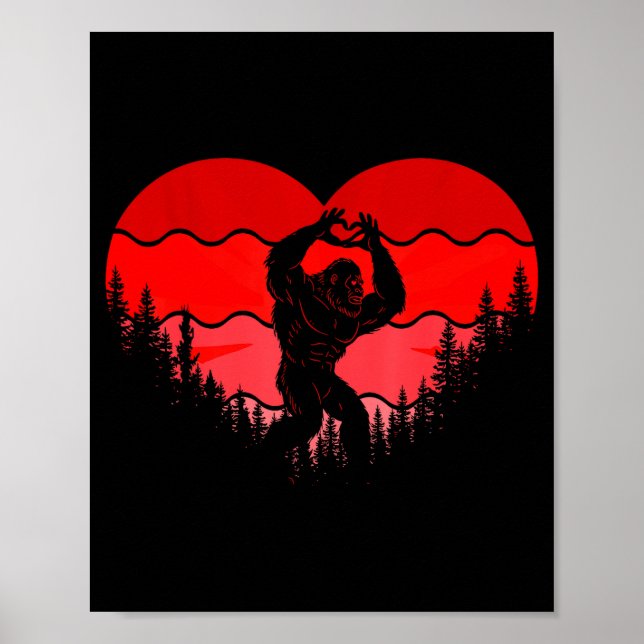 Póster Bigfoot Heart Valentine's Day Boys Girls Kids Love (Frente)