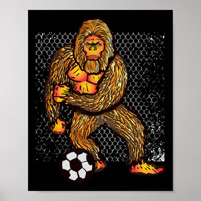 Póster Bigfoot Jugando Fútbol Para Jugadores de Fútbol Re (Frente)