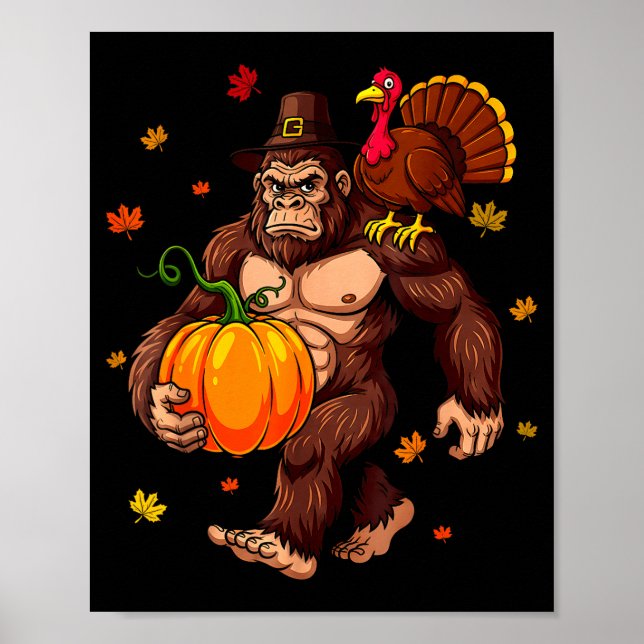 Póster Bigfoot Lgrim Turkey Pumpkin Thanksgiving Day Boys (Frente)