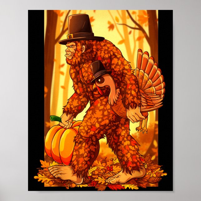 Póster Bigfoot Lgrim Turkey Pumpkin Thanksgiving Day Funn (Frente)
