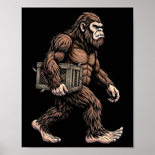 Póster Bigfoot llevando caja de pollos granja Sasquatch H