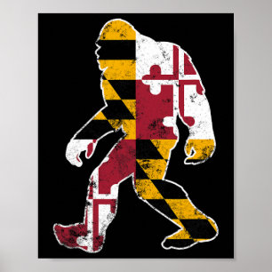 Póster Bigfoot Maryland Flag State Sasquatch Men Ki