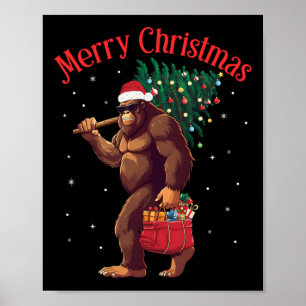 Póster Bigfoot Merry Christmas Tree Encende Sasquatch Xma