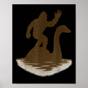 Póster Bigfoot montando al Monstruo del Lago Ness Sasquat