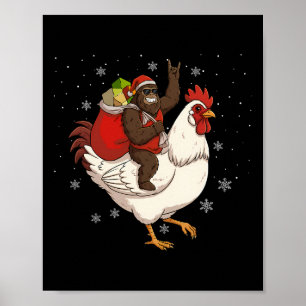 Póster Bigfoot montando pollo ciervo Navidad Pollo Navida