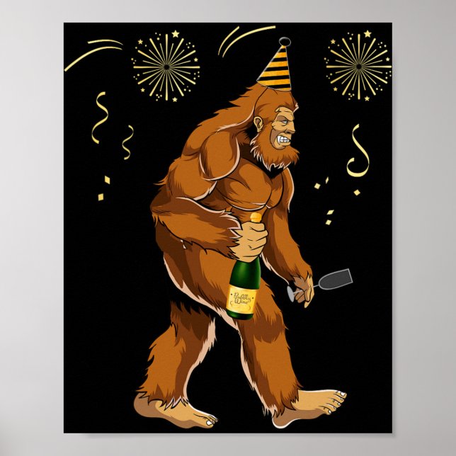 Póster Bigfoot New Year Funny Outfit Sasquatch Holiday 20 (Frente)