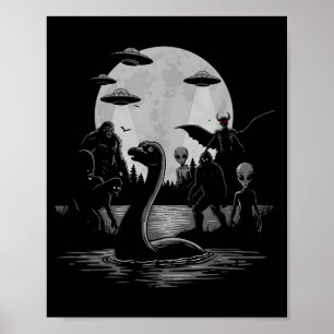Póster ¡Bigfoot Ovni Monstruo del Lago Ness Mothman y Ali