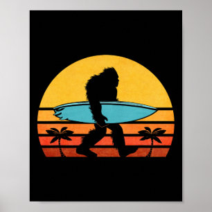 Póster Bigfoot Retro Surfing , Tropical Sasquatch Surfer 