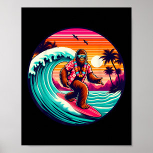 Póster Bigfoot Retro Surfing Tropical Sasquatch Surfista
