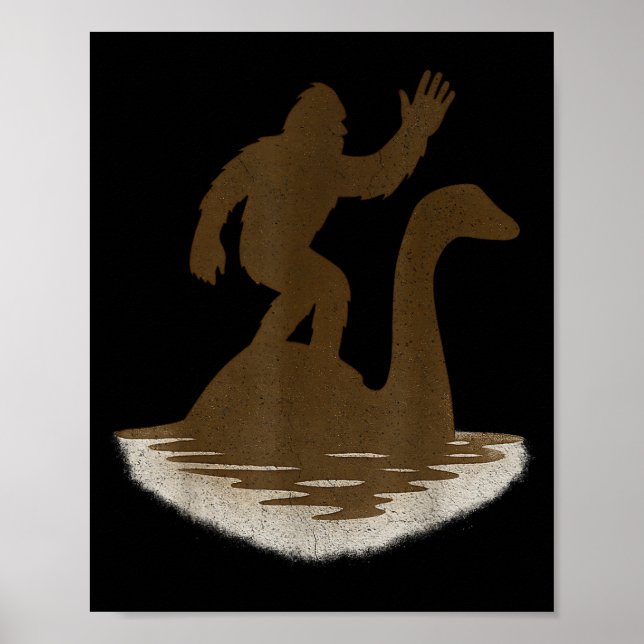 Póster Bigfoot Riding Loch Ness Monster Funny Sasquatch  (Frente)