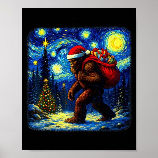 Póster Bigfoot Santa Christmas Starry Night Sasquatch Van (Frente)