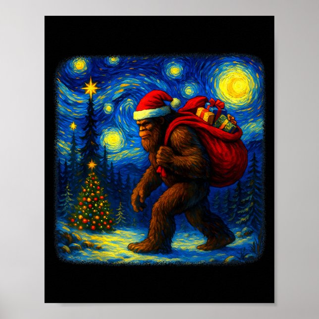 Póster Bigfoot Santa Christmas Starry Night Sasquatch Van (Frente)
