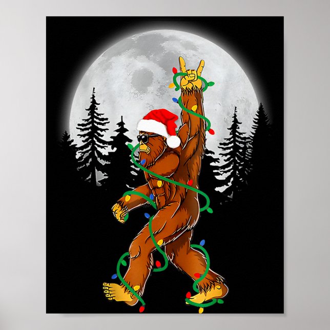 Póster Bigfoot Santa Christmas Tree Lights Funny Xmas Sas (Frente)