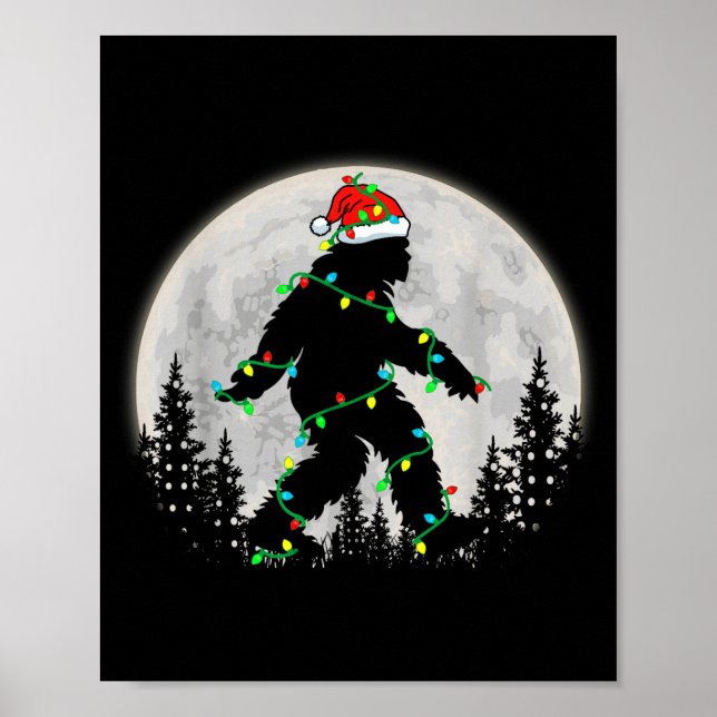 Póster Bigfoot Santa Christmas Tree Lights Funny Xmas Sas (Frente)