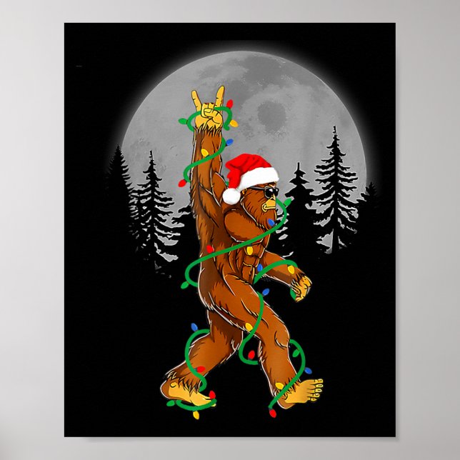 Póster Bigfoot Santa Christmas Tree Lights Funny Xmas Sas (Frente)