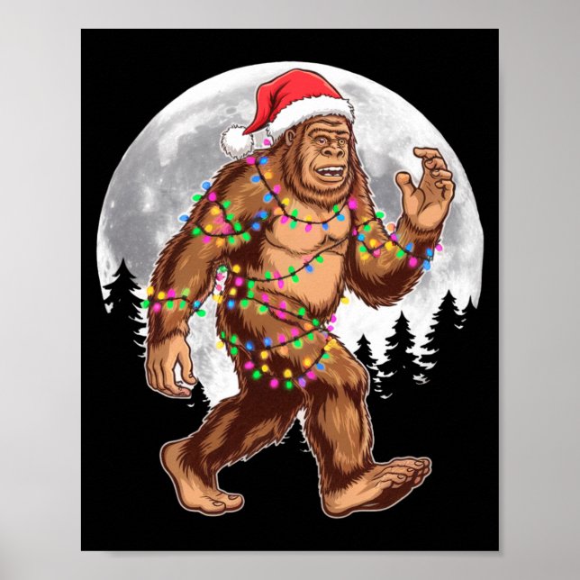 Póster Bigfoot Santa Christmas Tree Lights Xmas Sasquatch (Frente)