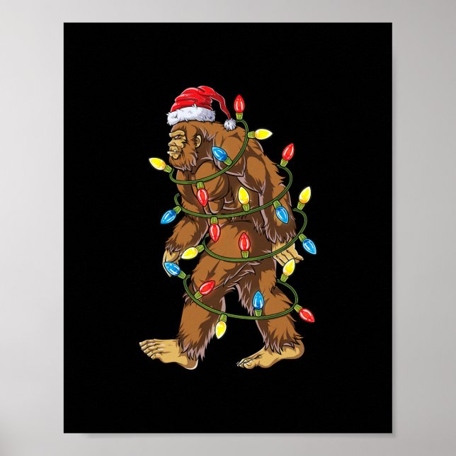 Póster bigfoot santa navidad luces de árbol navidad hombr (Frente)
