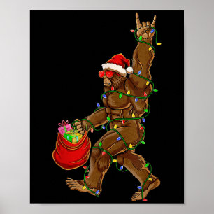 Póster Bigfoot Santa Navidades iluminan rock Funny Sasqua
