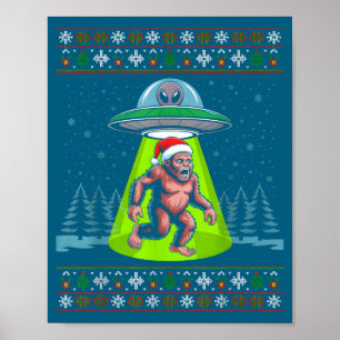 Póster Bigfoot Santa Ovni Sasquatch Navidad Divertida Fea