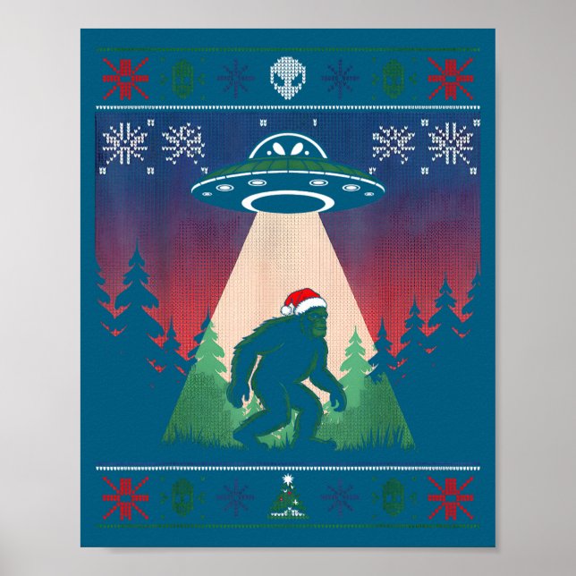 Póster Bigfoot Santa Ufo Alien Funny Ugly Christmas Sweat (Frente)