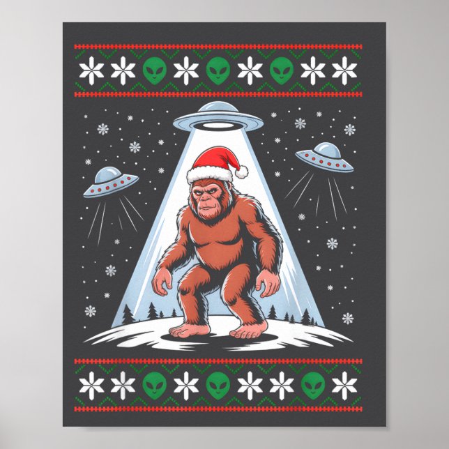Póster Bigfoot Santa Ufo Alien Funny Ugly Christmas Sweat (Frente)