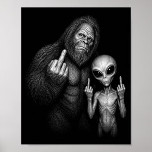 Póster Bigfoot Sasquatch Alien Espacial Dedo Medio 