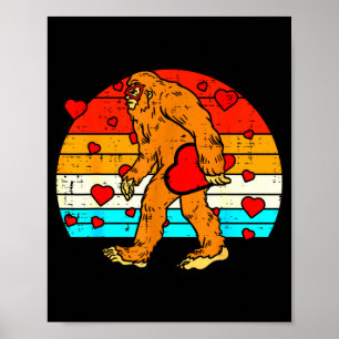 Póster Bigfoot Sasquatch Corazón Retro Divertido Día de S