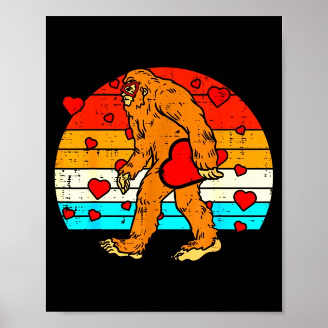 Póster Bigfoot Sasquatch Corazón Retro Divertido Día de S (Frente)