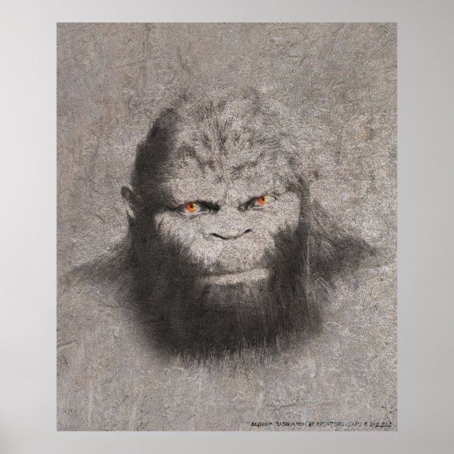 PÓSTER BIGFOOT SASQUATCH DIBUJO NARANJAS DE RETRATO OJOS (Frente)