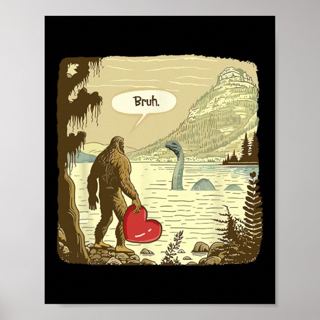 Póster Bigfoot Sasquatch divertido monstruo del lago Ness (Frente)