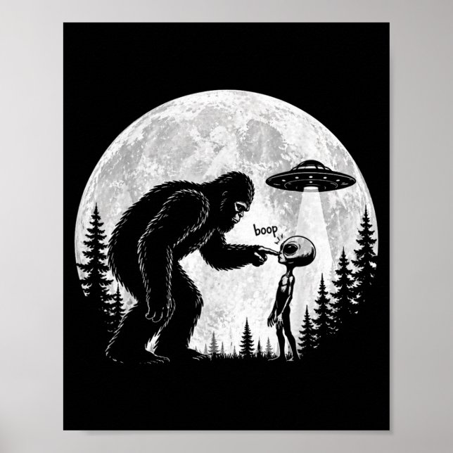 Póster Bigfoot Sasquatch Divertido Tocando Nariz Alien Ov (Frente)