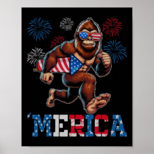 Póster Bigfoot Sasquatch Merica Fuegos Artificiales 4 De