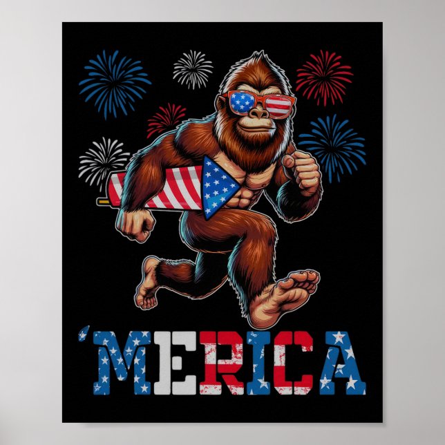 Póster Bigfoot Sasquatch Merica Fuegos Artificiales 4 De  (Frente)