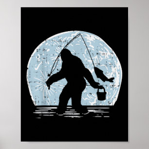 Póster Bigfoot Sasquatch Pesca Luna Divertido Pescador An