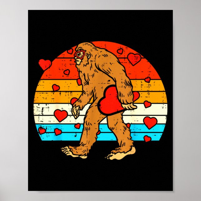 Póster Bigfoot Sasquatch Retro Heart Funny Valentines Day (Frente)