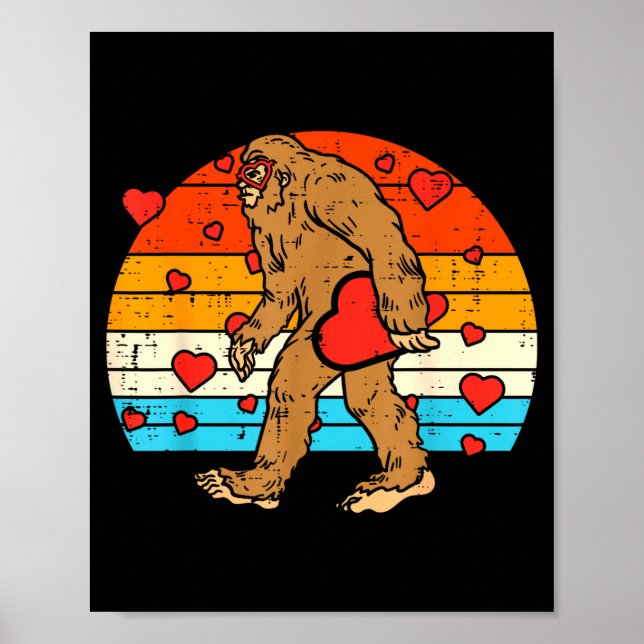 Póster Bigfoot Sasquatch Retro Heart Funny Valentines Day (Frente)