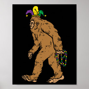 Póster Bigfoot Sasquatsh Jester Gorras Beads Funny Mardi 