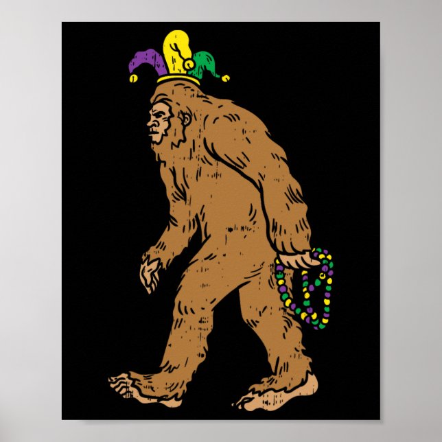 Póster Bigfoot Sasquatsh Jester Gorras Beads Funny Mardi  (Frente)
