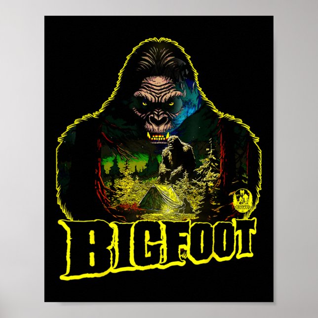 Póster Bigfoot Scary Camping Forest Woods Sasquatch Tent  (Frente)