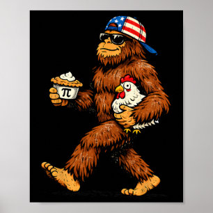 Póster Bigfoot sosteniendo Pi Math Chicken Divertido Pi D