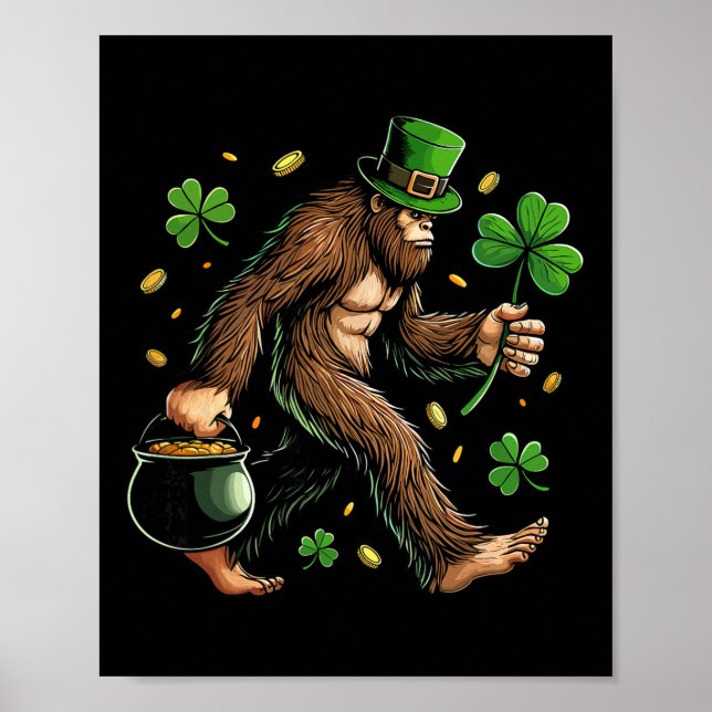 Póster Bigfoot St Patricks Day Funny Sasquatch Saint Padd (Frente)