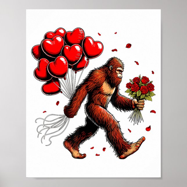 Póster Bigfoot Valentines Day Funny Sasquatch Hearts Love (Frente)