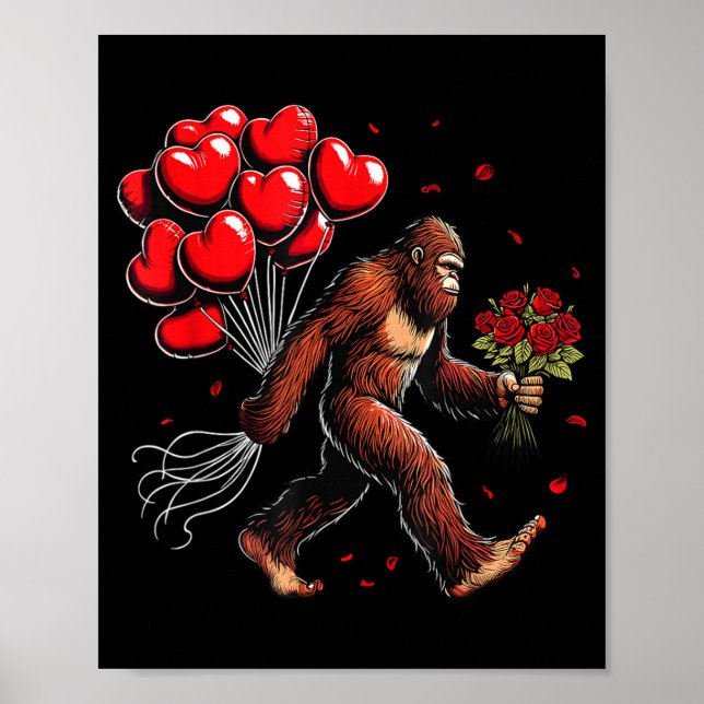Póster Bigfoot Valentines Day Funny Sasquatch Hearts Love (Frente)