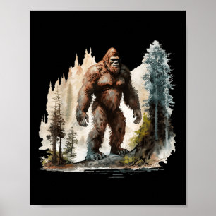 Póster Bigfoot Vintage Retro Bosque Sasquatch Aventuras a