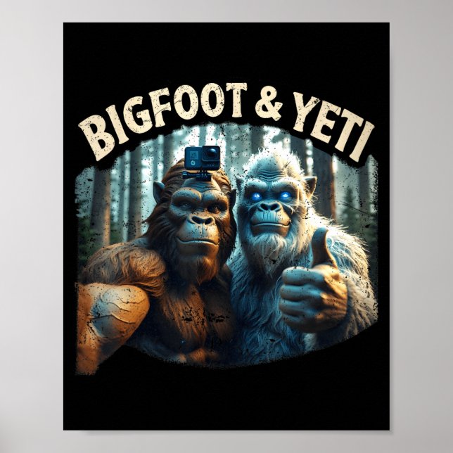 Póster Bigfoot y yeti selfie criptid squatch cazador (Frente)
